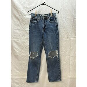 Topshop Dad Jeans Petite W26 Distressed Ripped Knee Straight Leg 90s Y2K Denim